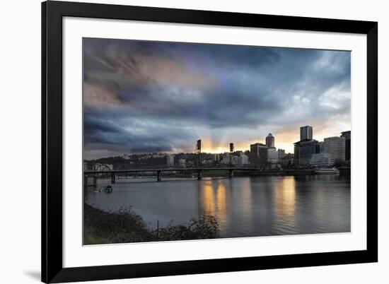 Sunset over Portland Willamette River-jpldesigns-Framed Photographic Print