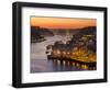 Sunset over Rio Douro. Left Vila Nova de Gaia, right the old town. The old town is listed as UNESCO-Martin Zwick-Framed Photographic Print
