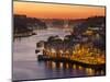 Sunset over Rio Douro. Left Vila Nova de Gaia, right the old town. The old town is listed as UNESCO-Martin Zwick-Mounted Photographic Print