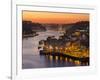 Sunset over Rio Douro. Left Vila Nova de Gaia, right the old town. The old town is listed as UNESCO-Martin Zwick-Framed Photographic Print