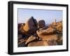 Sunset Over Rocks and Lighthouse at Pars-Kamor, Ploumanach, Breton Corniche, Cotes d'Armor-David Hughes-Framed Photographic Print