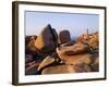 Sunset Over Rocks and Lighthouse at Pars-Kamor, Ploumanach, Breton Corniche, Cotes d'Armor-David Hughes-Framed Photographic Print