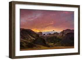 Sunset over Stiarjokull Glacier with Stigarfoss Waterfalls, Iceland-Ragnar Th Sigurdsson-Framed Photographic Print