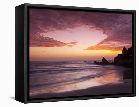 Sunset over Surfers, Biarritz, Pyrenees Atlantiques, Aquitaine, France-Doug Pearson-Framed Stretched Canvas