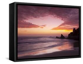 Sunset over Surfers, Biarritz, Pyrenees Atlantiques, Aquitaine, France-Doug Pearson-Framed Stretched Canvas