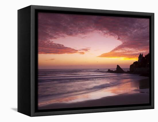 Sunset over Surfers, Biarritz, Pyrenees Atlantiques, Aquitaine, France-Doug Pearson-Framed Stretched Canvas