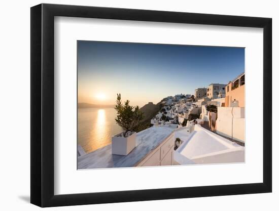 Sunset over the Aegean Sea Seen from a Terrace of the Typical Greek Village of Firostefani-Roberto Moiola-Framed Photographic Print