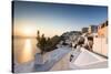 Sunset over the Aegean Sea Seen from a Terrace of the Typical Greek Village of Firostefani-Roberto Moiola-Stretched Canvas