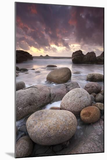 Sunset over the Atlantic from the Shores of Porth Nanven, Cornwall, England. Autumn-Adam Burton-Mounted Photographic Print