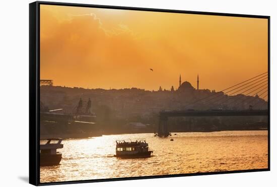 Sunset over the Bosphorus Strait.-Jon Hicks-Framed Stretched Canvas