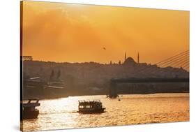 Sunset over the Bosphorus Strait.-Jon Hicks-Stretched Canvas