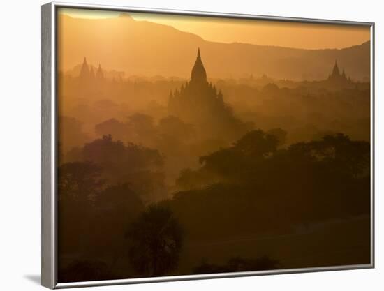 Sunset over the Buddhist Temples of Bagan (Pagan), Myanmar (Burma)-Julio Etchart-Framed Photographic Print