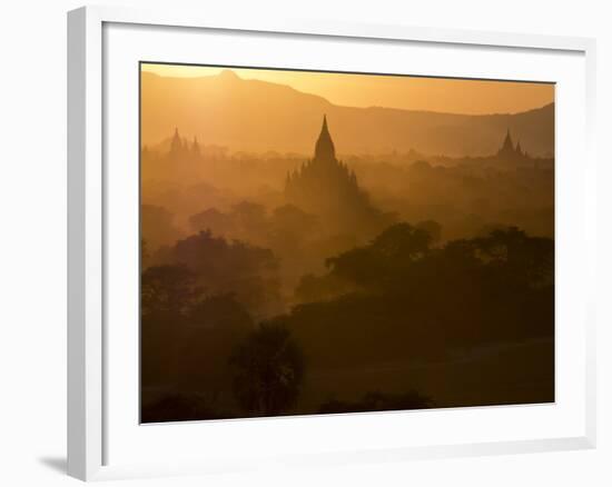 Sunset over the Buddhist Temples of Bagan (Pagan), Myanmar (Burma)-Julio Etchart-Framed Photographic Print