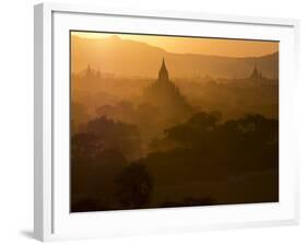 Sunset over the Buddhist Temples of Bagan (Pagan), Myanmar (Burma)-Julio Etchart-Framed Photographic Print