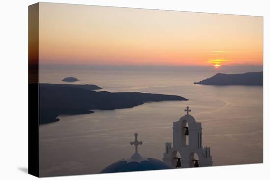 Sunset over the Caldera, Typical Church in Foreground, Firostefani-Ruth Tomlinson-Stretched Canvas