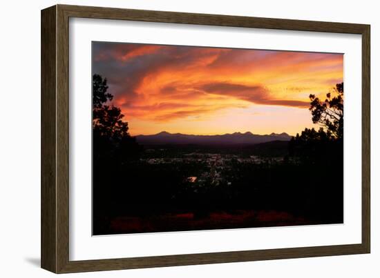 Sunset over the Cascade Range and city of Bend, Deschutes County, Oregon, USA-null-Framed Photographic Print