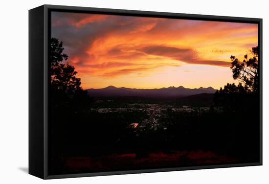 Sunset over the Cascade Range and city of Bend, Deschutes County, Oregon, USA-null-Framed Stretched Canvas