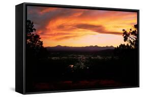 Sunset over the Cascade Range and city of Bend, Deschutes County, Oregon, USA-null-Framed Stretched Canvas