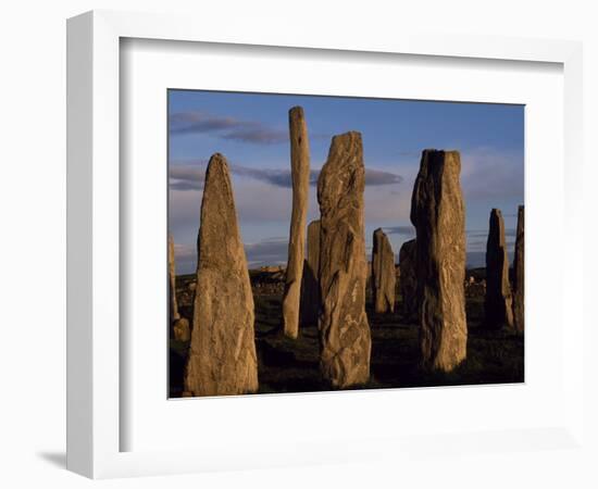 Sunset over the Central Circle of Ancient Standing Stones at Callanish, Dating to Neolithic Times-Mark Hannaford-Framed Photographic Print