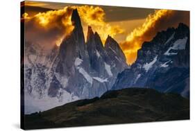 Sunset over the Cerro Torre Spires in Los Glacieres National Park, Argentina-Jay Goodrich-Stretched Canvas