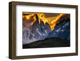 Sunset over the Cerro Torre Spires in Los Glacieres National Park, Argentina-Jay Goodrich-Framed Photographic Print