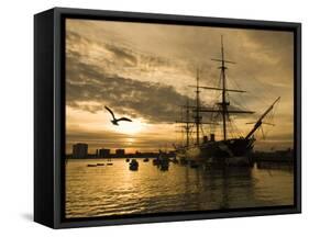 Sunset over the Hard and Hms Warrior, Portsmouth, Hampshire, England, United Kingdom, Europe-Stuart Black-Framed Stretched Canvas