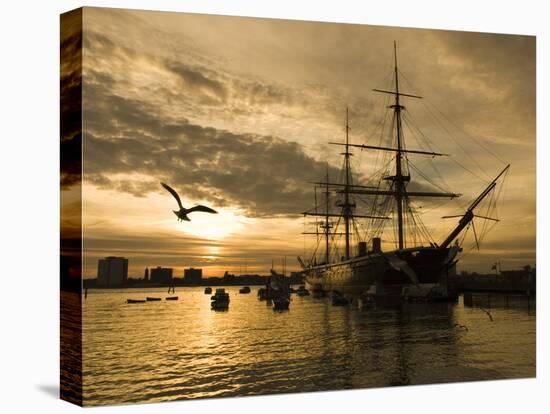 Sunset over the Hard and Hms Warrior, Portsmouth, Hampshire, England, United Kingdom, Europe-Stuart Black-Stretched Canvas