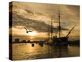 Sunset over the Hard and Hms Warrior, Portsmouth, Hampshire, England, United Kingdom, Europe-Stuart Black-Stretched Canvas