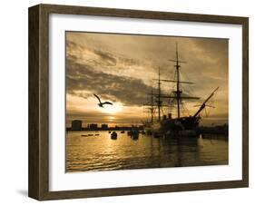 Sunset over the Hard and Hms Warrior, Portsmouth, Hampshire, England, United Kingdom, Europe-Stuart Black-Framed Photographic Print