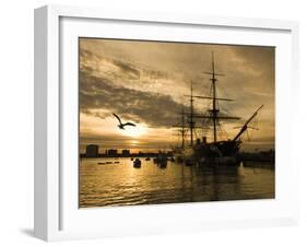 Sunset over the Hard and Hms Warrior, Portsmouth, Hampshire, England, United Kingdom, Europe-Stuart Black-Framed Photographic Print