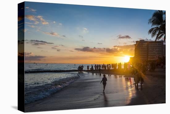 Sunset over the High Rise Buildings on Waikiki Beach-Michael-Stretched Canvas