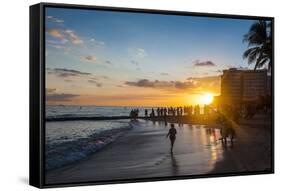 Sunset over the High Rise Buildings on Waikiki Beach-Michael-Framed Stretched Canvas