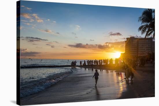 Sunset over the High Rise Buildings on Waikiki Beach-Michael-Stretched Canvas