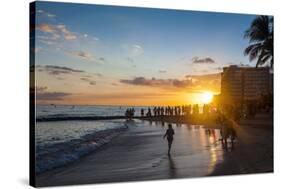 Sunset over the High Rise Buildings on Waikiki Beach-Michael-Stretched Canvas