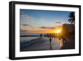 Sunset over the High Rise Buildings on Waikiki Beach-Michael-Framed Photographic Print