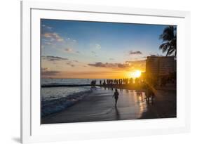 Sunset over the High Rise Buildings on Waikiki Beach-Michael-Framed Photographic Print