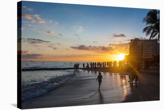 Sunset over the High Rise Buildings on Waikiki Beach-Michael-Stretched Canvas