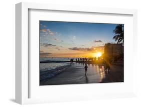 Sunset over the High Rise Buildings on Waikiki Beach-Michael-Framed Photographic Print