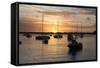 Sunset over the Indian Ocean with Boats in Silhouette on the Calm Water Off the Beach at Gran Baie-Lee Frost-Framed Stretched Canvas