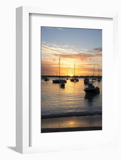 Sunset over the Indian Ocean with Boats in Silhouette on the Calm Water Off the Beach at Gran Baie-Lee Frost-Framed Photographic Print