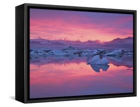 Sunset over the Jokulsarlon Glacier Lagoon, Hofn, Iceland-Josh Anon-Framed Stretched Canvas