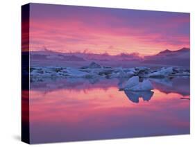 Sunset over the Jokulsarlon Glacier Lagoon, Hofn, Iceland-Josh Anon-Stretched Canvas