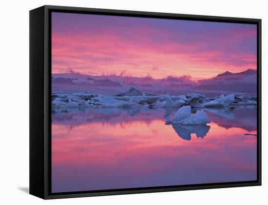 Sunset over the Jokulsarlon Glacier Lagoon, Hofn, Iceland-Josh Anon-Framed Stretched Canvas