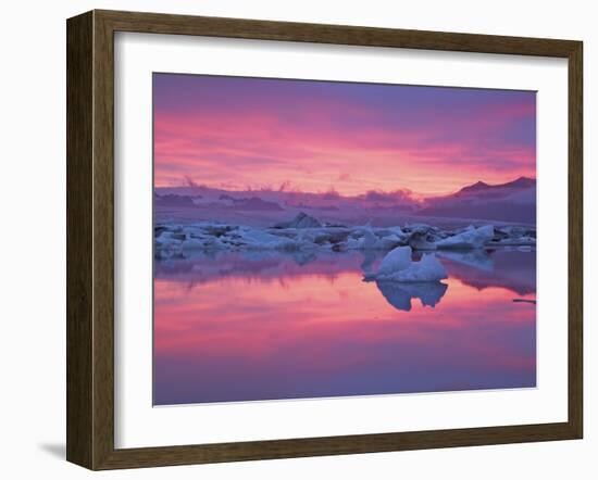 Sunset over the Jokulsarlon Glacier Lagoon, Hofn, Iceland-Josh Anon-Framed Photographic Print