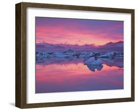 Sunset over the Jokulsarlon Glacier Lagoon, Hofn, Iceland-Josh Anon-Framed Photographic Print