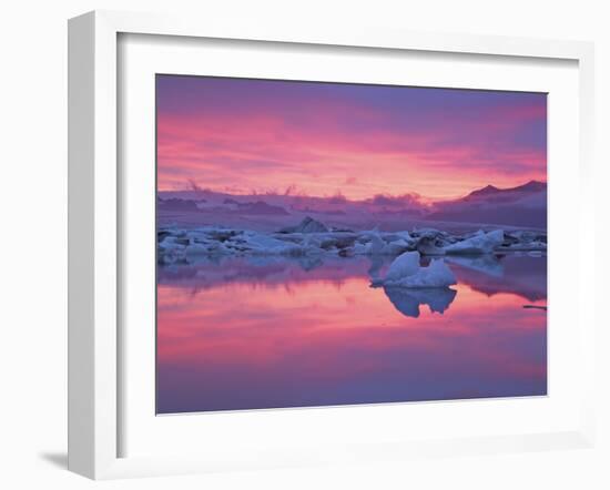 Sunset over the Jokulsarlon Glacier Lagoon, Hofn, Iceland-Josh Anon-Framed Photographic Print