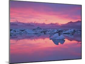 Sunset over the Jokulsarlon Glacier Lagoon, Hofn, Iceland-Josh Anon-Mounted Photographic Print