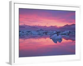 Sunset over the Jokulsarlon Glacier Lagoon, Hofn, Iceland-Josh Anon-Framed Photographic Print