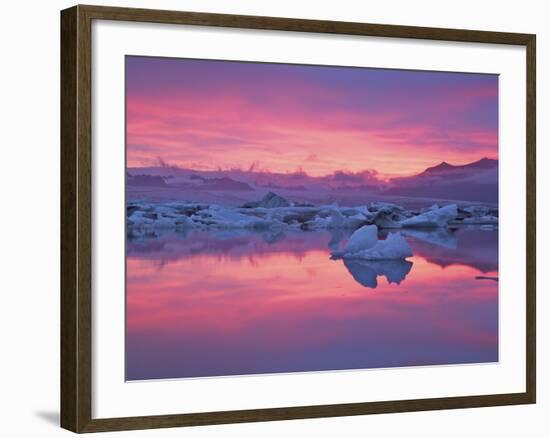 Sunset over the Jokulsarlon Glacier Lagoon, Hofn, Iceland-Josh Anon-Framed Photographic Print