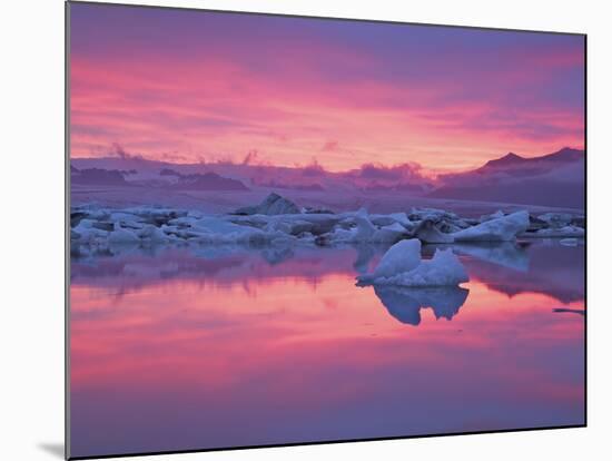 Sunset over the Jokulsarlon Glacier Lagoon, Hofn, Iceland-Josh Anon-Mounted Photographic Print